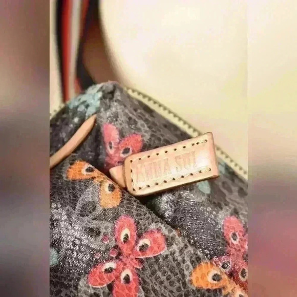 ANNA SUI Grey Orange Blue Spring Butterfly  Print Faux Snakeskin Zipped Belt Bag - Picture 5 of 11